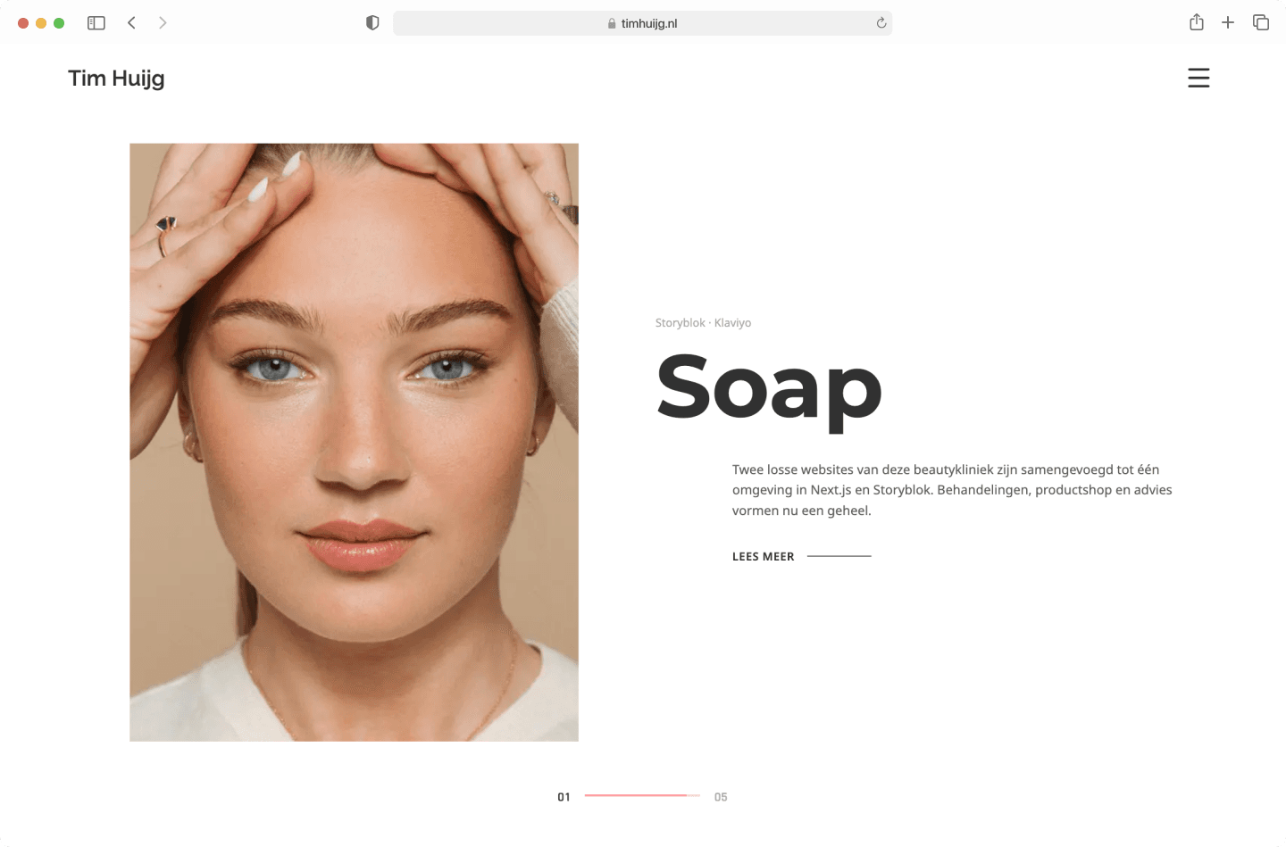 A close-up of a person touching their forehead, with text on the right promoting a beauty clinic website merging.
