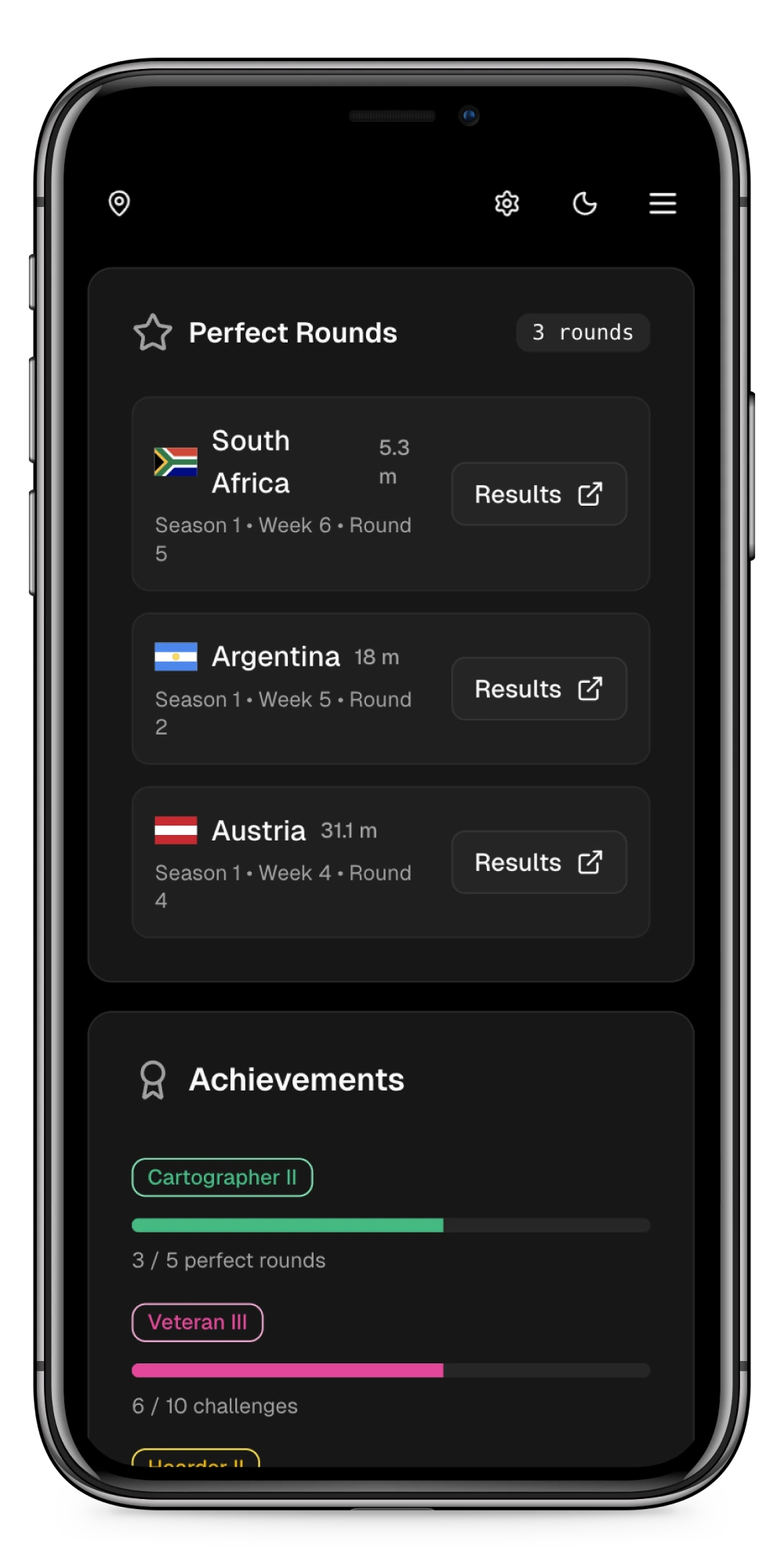 Mobile screen showing a player's profile