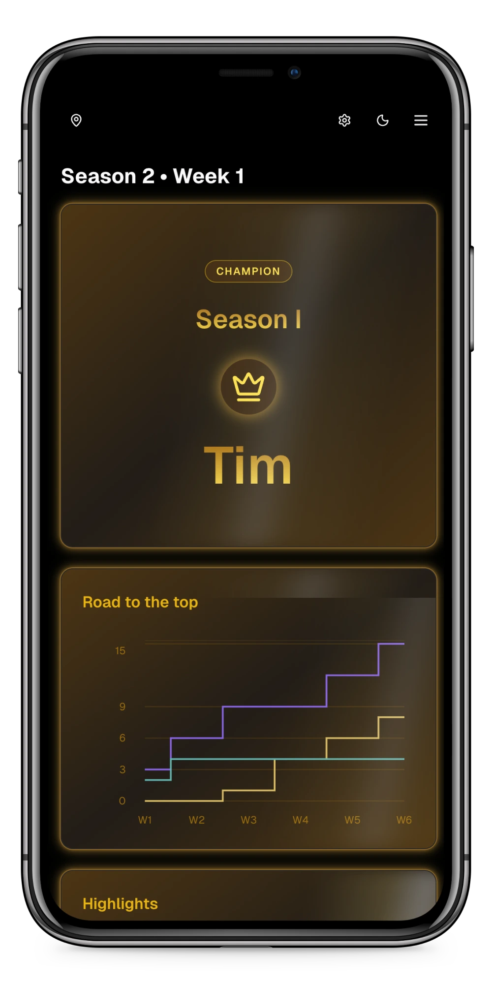 Mobile screen showing stats