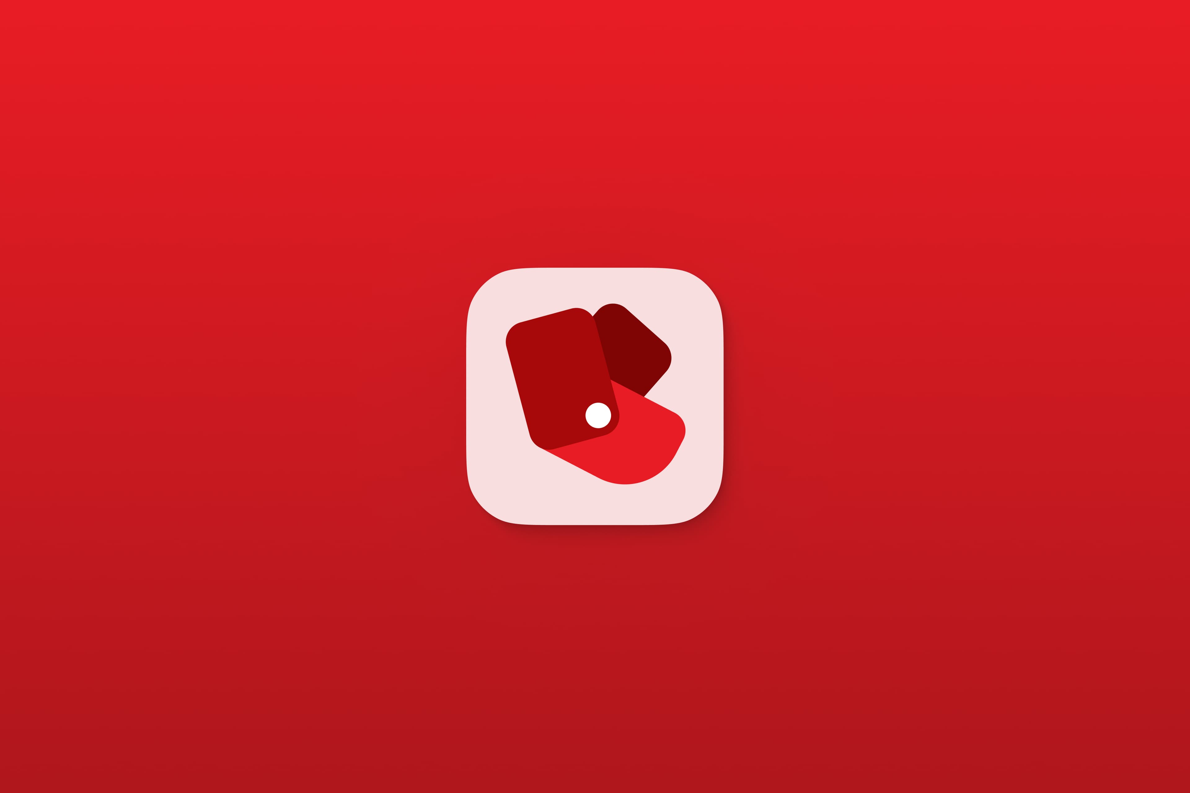 Red icon with overlapping geometric shapes, one with a white dot, on a red gradient background.